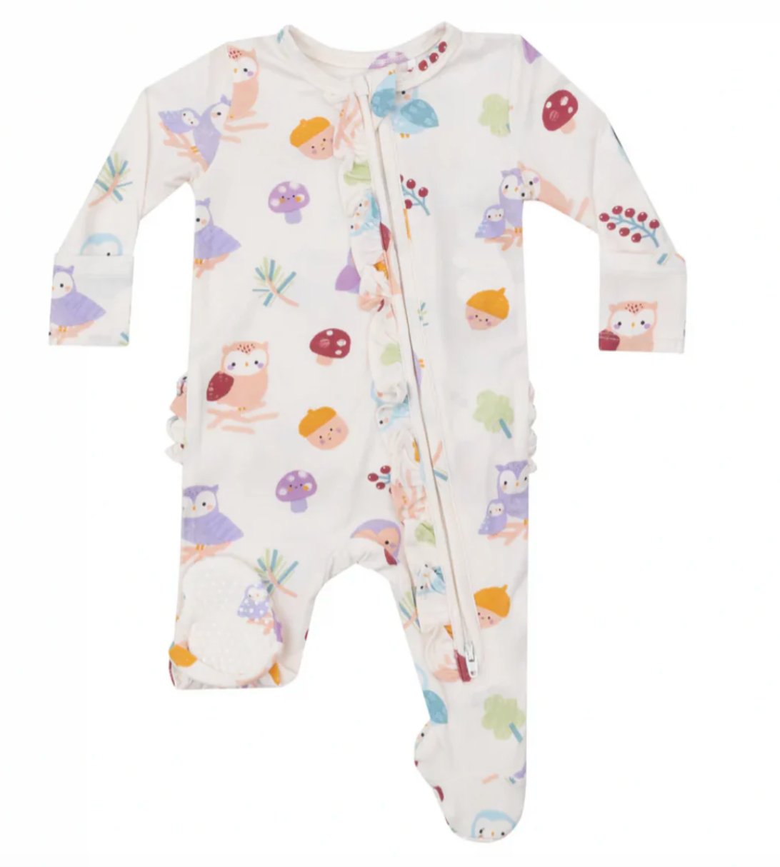 Angel Dear Cute Owls - 2 Way Ruffle Zipper Footie Skipper & Scout