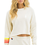 Aviator Nation Bolt Rugby Stitch Cropped Crew Sweatshirt