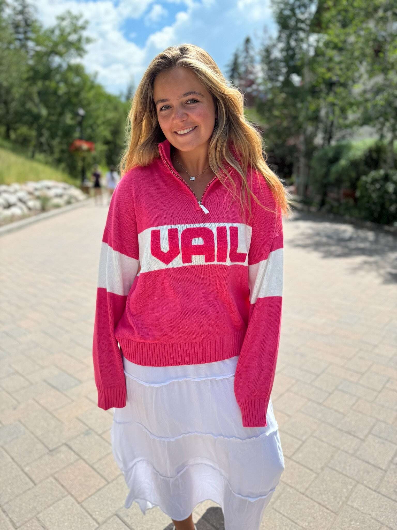 Ellsworth & Ivey Vail Block Quarter Zip - Pink/Ivory Skipper & Scout