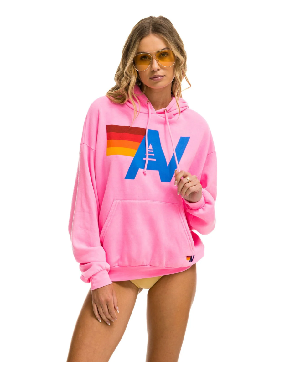 Aviator Nation Logo Relaxed Pullover Hoodie - woflow - Neon Pink