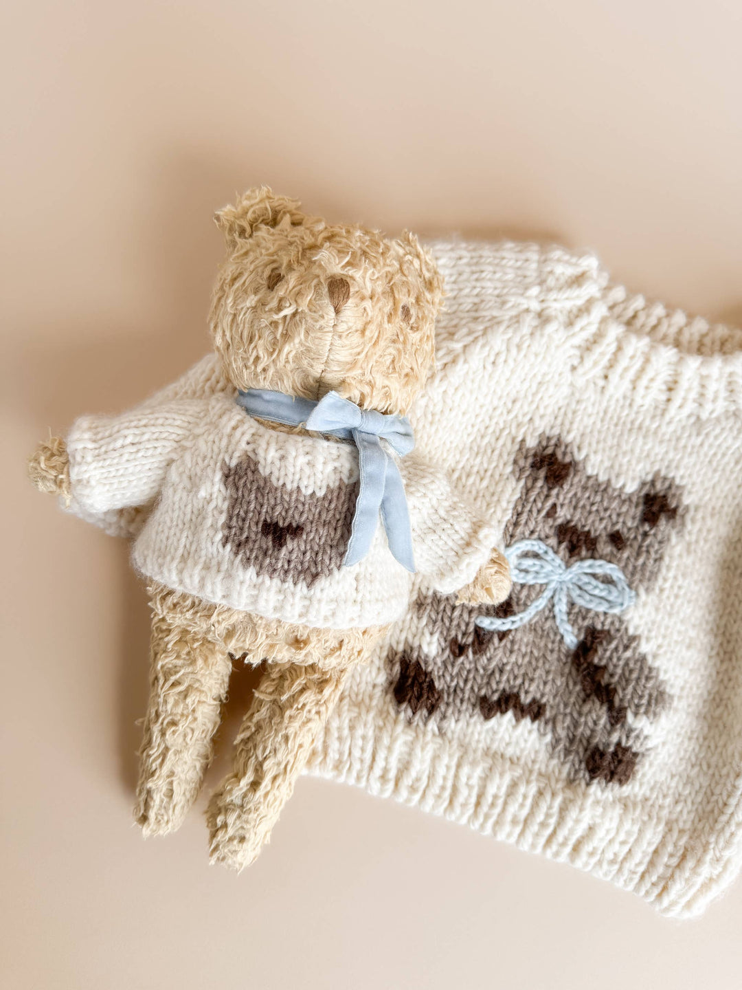 The Blueberry Hill Teddy Bear Sweater Blue Bow