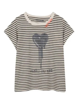 Zadig & Voltaire Heart on Fire Striped Embellished Tee