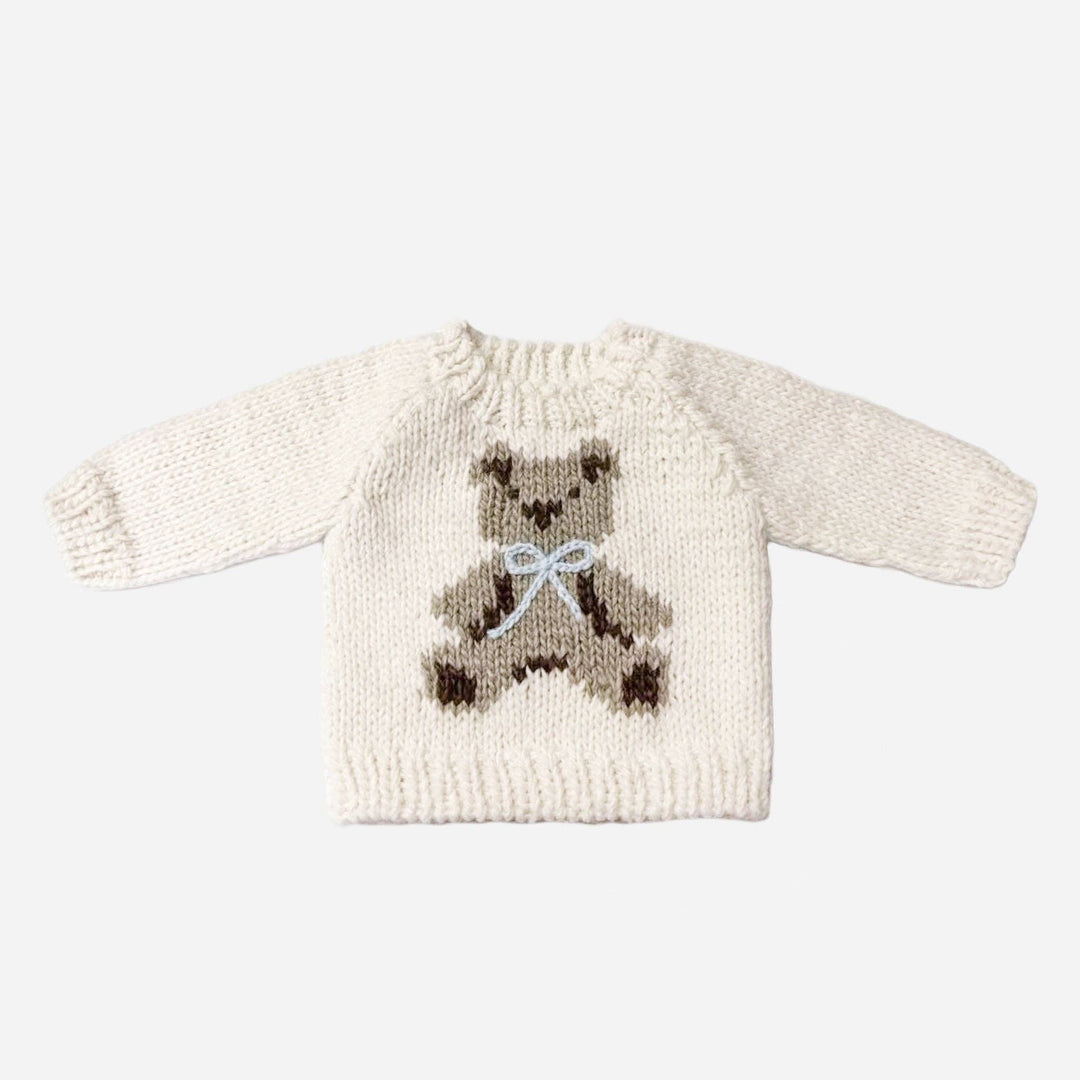 The Blueberry Hill Teddy Bear Sweater Blue Bow