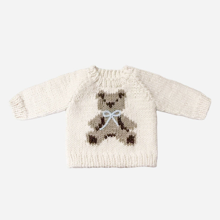 The Blueberry Hill Teddy Bear Sweater Blue Bow