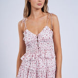 Sky to Moon Cherry Print Tie Strap Crop Top