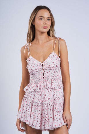 Sky to Moon Cherry Print Tie Strap Crop Top Skipper & Scout 