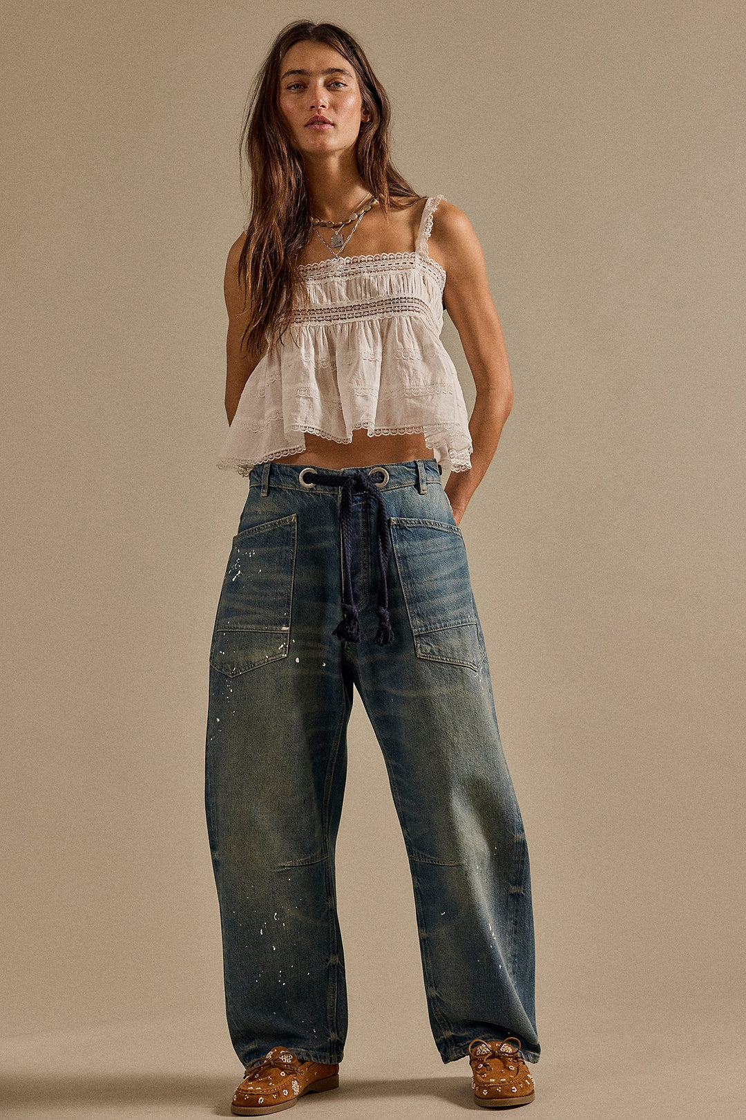 Free People Moxie Low Slung Pull-On Barrel Jeans