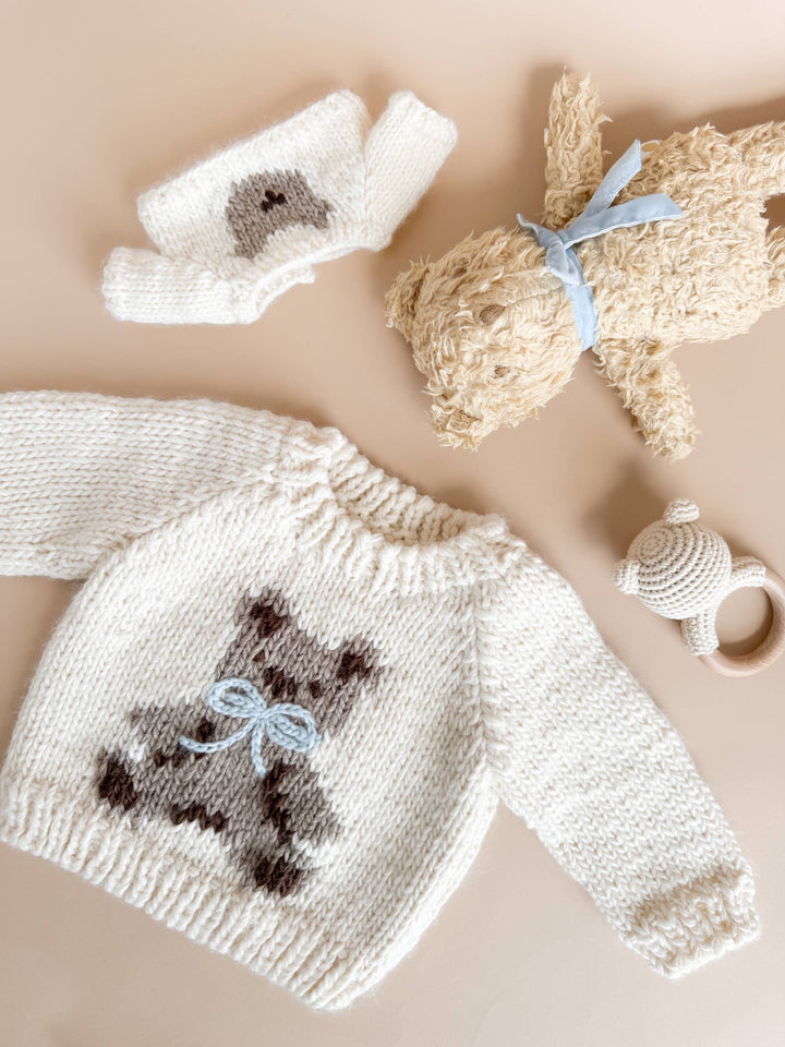 The Blueberry Hill Teddy Bear Sweater Blue Bow