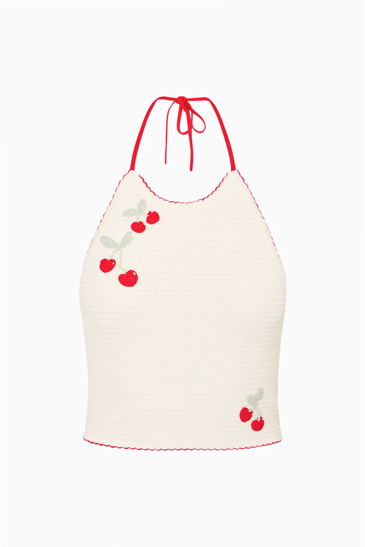 Love Shack Fancy Avanyah Cherry Crochet Top