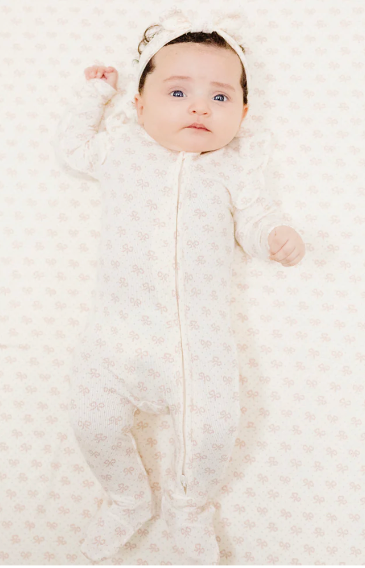 Angel Dear Vintage Mini Bows 2 Way Ruffle Sleeve Zipper Footie Skipper & Scout 