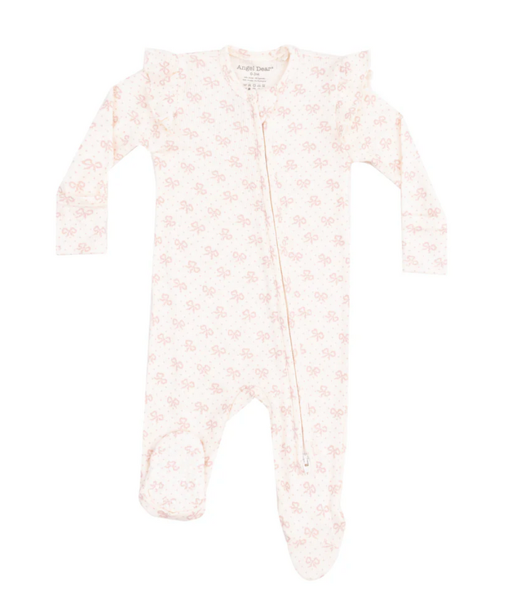 Angel Dear Vintage Mini Bows 2 Way Ruffle Sleeve Zipper Footie Skipper & Scout 