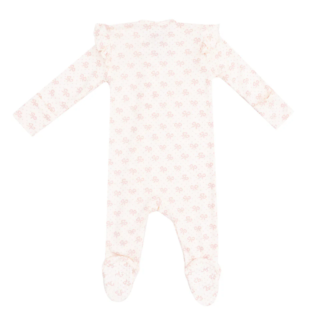 Angel Dear Vintage Mini Bows 2 Way Ruffle Sleeve Zipper Footie Skipper & Scout 