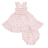 Angel Dear Floral Check Smocked Ruffle Sundress