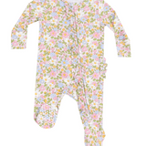 Angel Dear Bubbly Baby Calico Ruffle Front Zipper Footie
