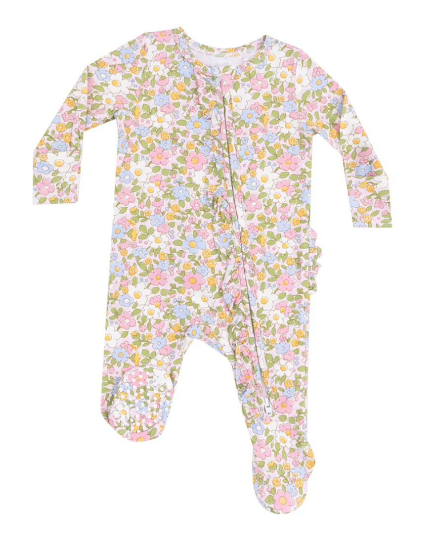 Angel Dear Bubbly Baby Calico Ruffle Front Zipper Footie Skipper & Scout 