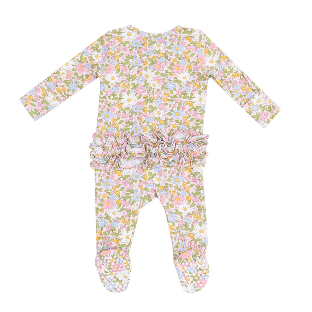 Angel Dear Bubbly Baby Calico Ruffle Front Zipper Footie Skipper & Scout 