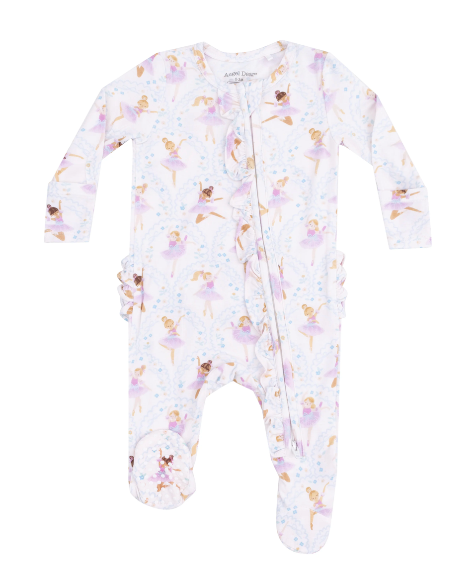 Angel Dear Bow Ballerinas 2 Way Ruffle Zipper Footie Skipper & Scout 