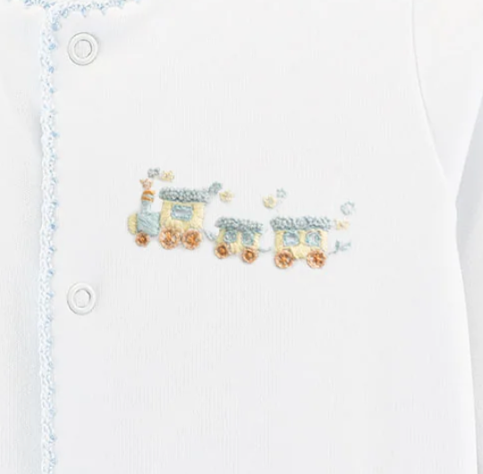 Baby Club Chic Little Train Footie w Crochet Skipper & Scout 