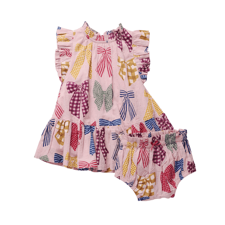 Pink Chicken Baby Harper Dress Set - Patterned Bows Skipper & Scout 