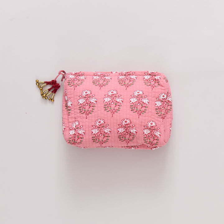 Pink Chicken Large Strawflower Quilted Pouch