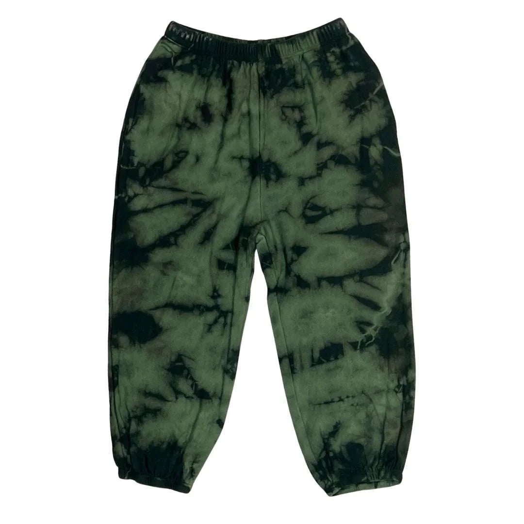 Fairwell Gym Sweats in dark green Leaf tie-dye with cuffed ankles