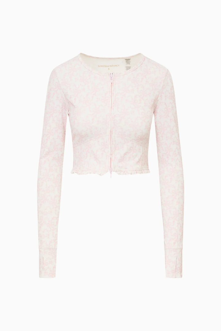 Love Shack Fancy Laudie Bow Print Active Zip Up