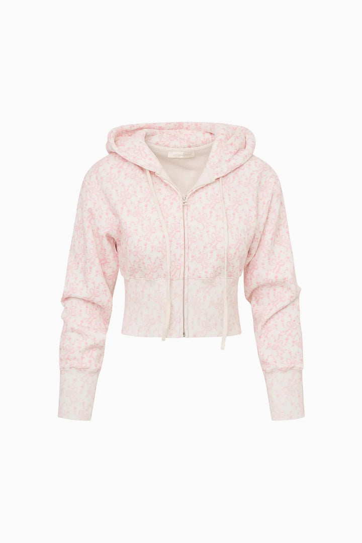Love Shack Fancy Arienne Cropped Bow Print Hoodie
