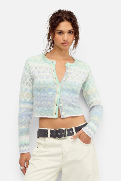 Free People Skye Patterned Cardigan - Arctic Frost Combo
