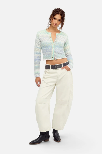 Free People Skye Patterned Cardigan - Arctic Frost Combo