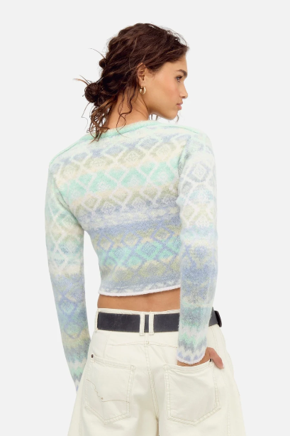 Free People Skye Patterned Cardigan - Arctic Frost Combo