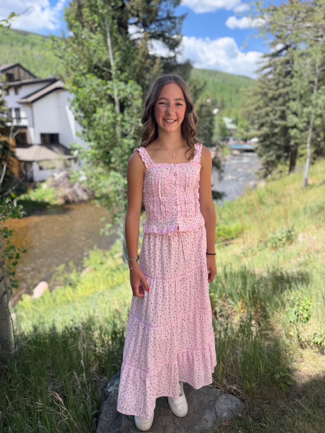 FBZ Rose Striped Eyelet Top/Maxi Skirt SET