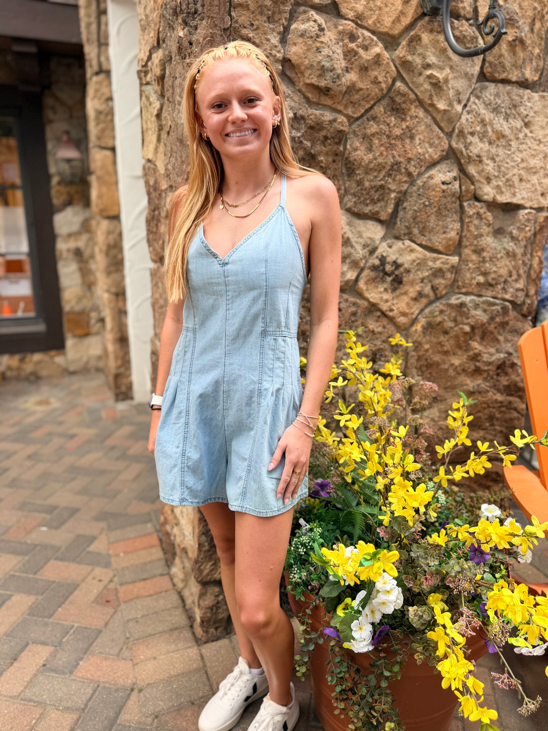Miou Muse  Denim Romper