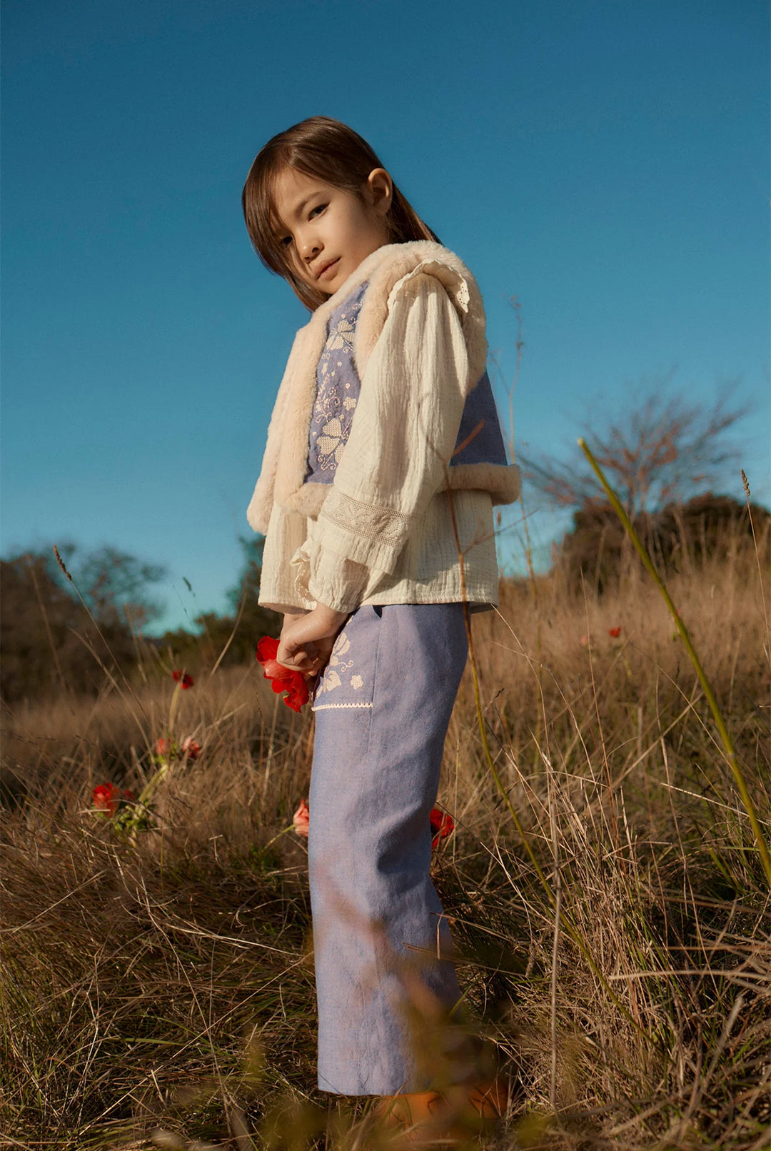 Louise Misha Librana Embroidered Denim Vest