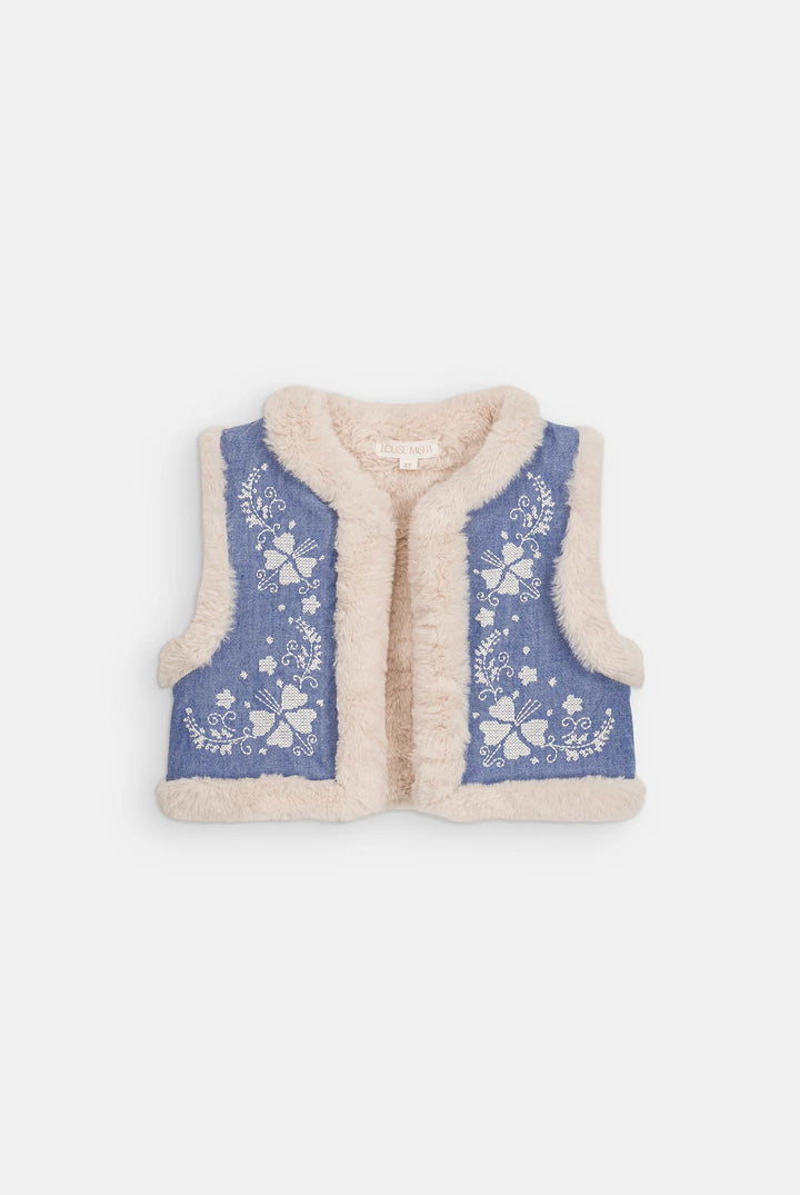 Louise Misha Librana Embroidered Denim Vest