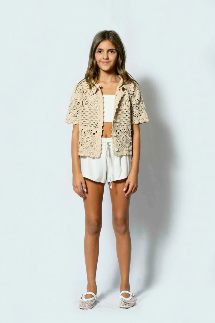 KatieJNYC Khaya Crochet Collared Cardi