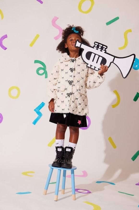 Lola & The Boys Pretty Bow Sherpa Coat Skipper & Scout 