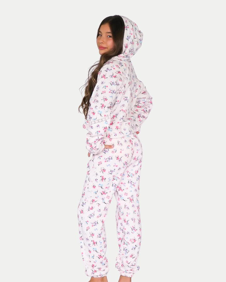 FBZ Floral Sara Print Lace Detail Hoodie/Pant SET