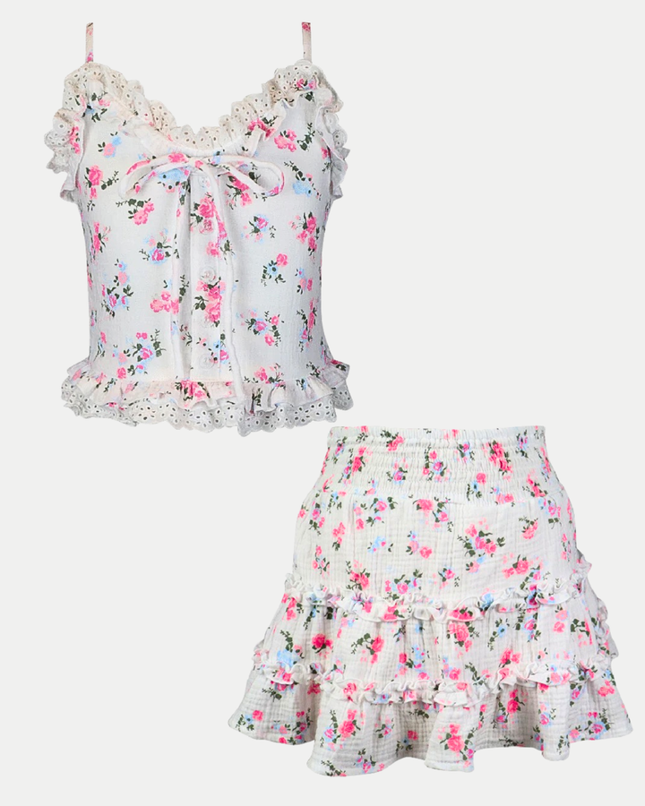 FBZ Sara Floral Print Ruffle Top and Skirt SET