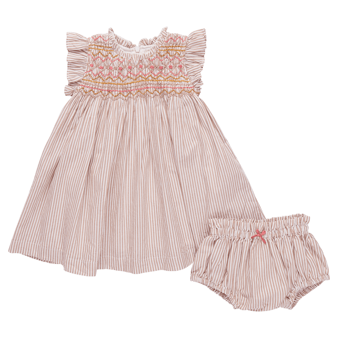 PINK Chicken Stevie Dress • Tawny Brown Stripe 0-3M