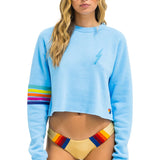 Aviator Nation Rugby Stitch Cropped Crew Sweatshirt