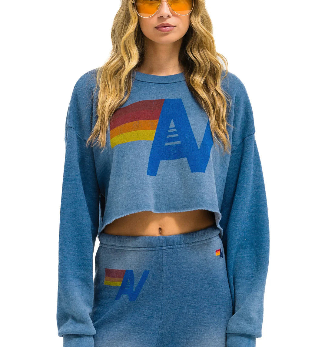 Aviator Nation Vintage Logo Cropped Crew Sweatshirt