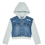 tractr Hooded Combo Fray Denim Jacket