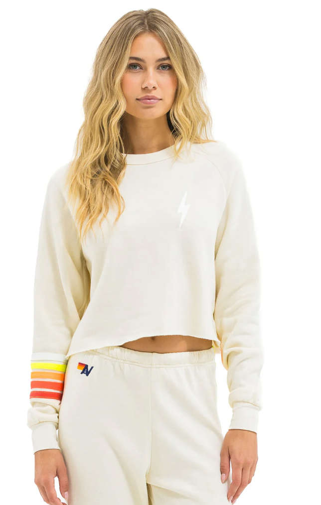 Aviator Nation Bolt Rugby Stitch Cropped Crew Sweatshirt Skipper & Scout 