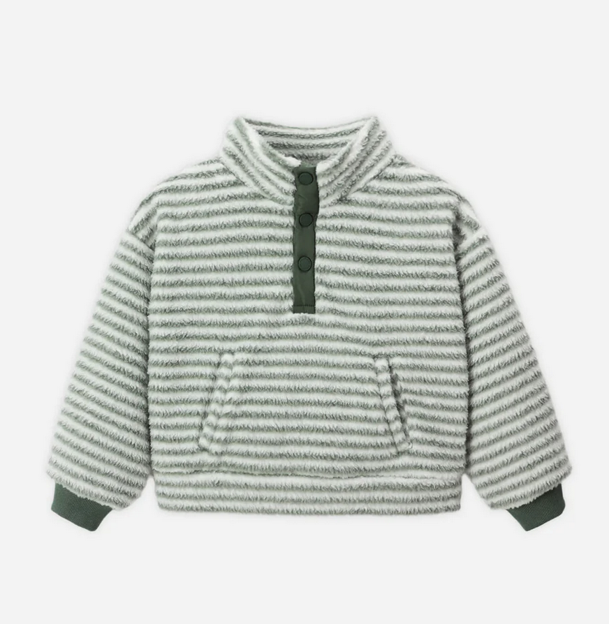 Striped pullover with a quarter zip on a white background