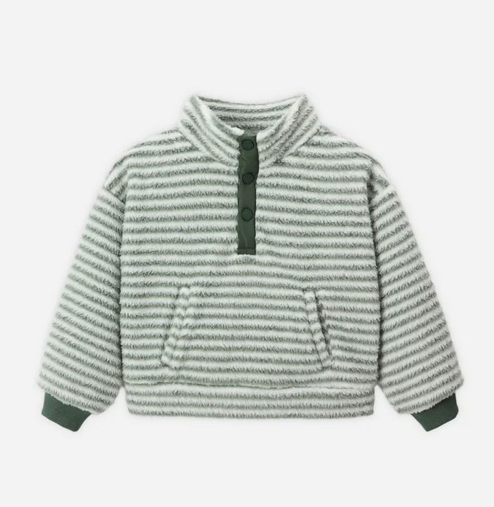 Striped pullover with a quarter zip on a white background