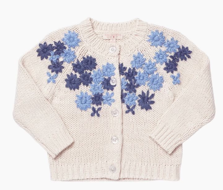 Pink Chicken Girl's Blossom Sweater - Flower Embroidery