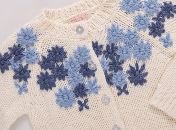 Pink Chicken Girl's Blossom Sweater - Flower Embroidery