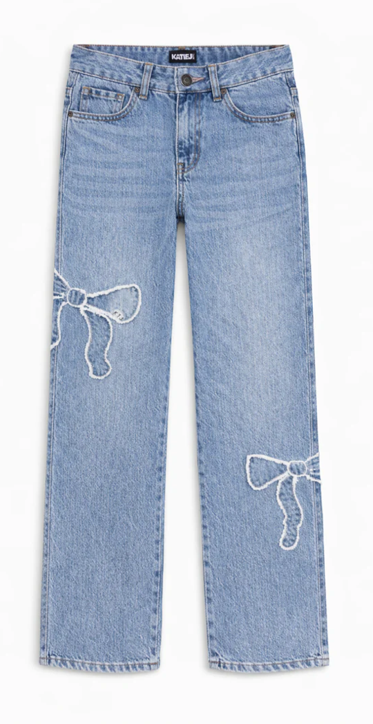 KatieJNYC Distressed Bow Applique Jean