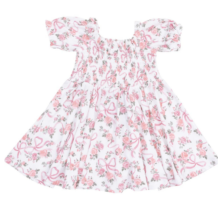 Angel Dear Ribbons and Flowers Puff Sleeve Smocked Dress Set