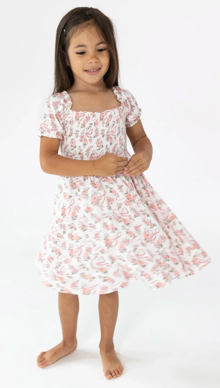 Angel Dear Ribbons and Flowers Puff Sleeve Smocked Dress Set